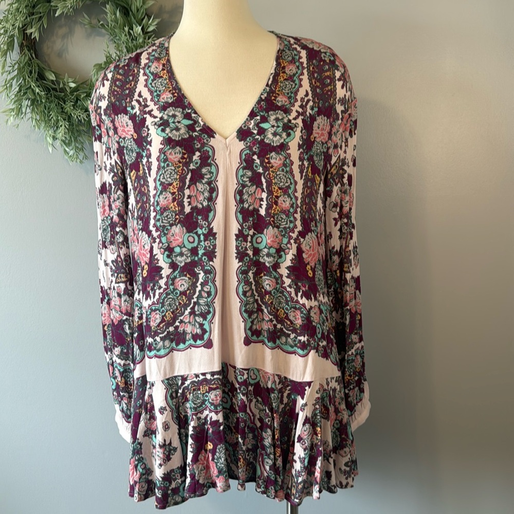 EUC Free People Floral V-Neck Mini Dress Size Small
